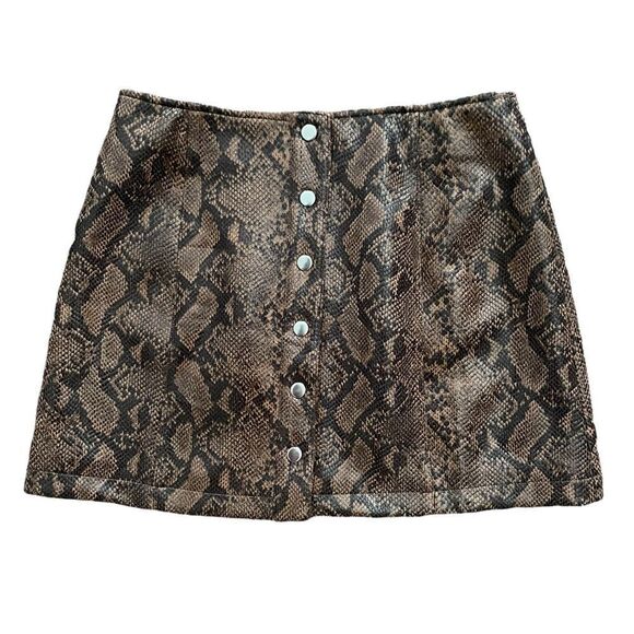 ASTR Women’s Faux Leather Skirt Snakeskin Brown Black Button Down Size Medium - Picture 1 of 5